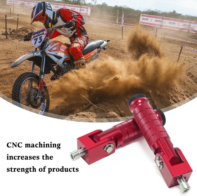 VUOZIP M8 Universal CNC Motorcycle Foot Pegs Degree Foldable Bike Pegs Aluminum Fit Electric Car Motorbike Scooter Mini Bike Ebike Dirt Bike Go Kart Honda Yamaha Suzuki Aprilia Super73 (Red, Type A) - Image 3